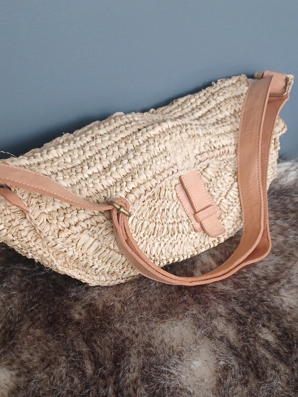 Street Level Super Cute Straw  Bag With Leather  Accents
